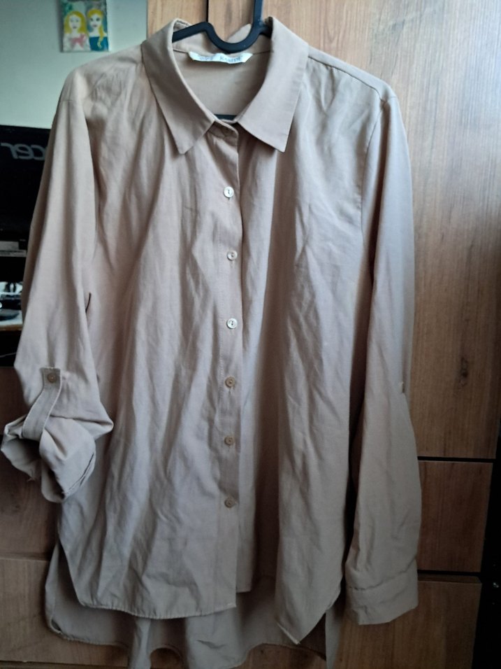 Bej Uzun Kollu Keten Gömlek - Görsel 2