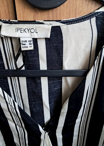 Çizgili V Yaka Kadın Midi Gömlek - Görsel 2