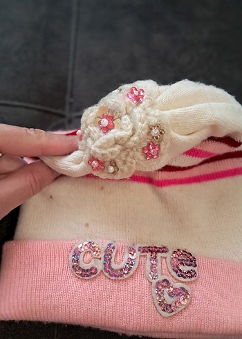 Nakışlı Pembe Çocuk Bere - Görsel 2