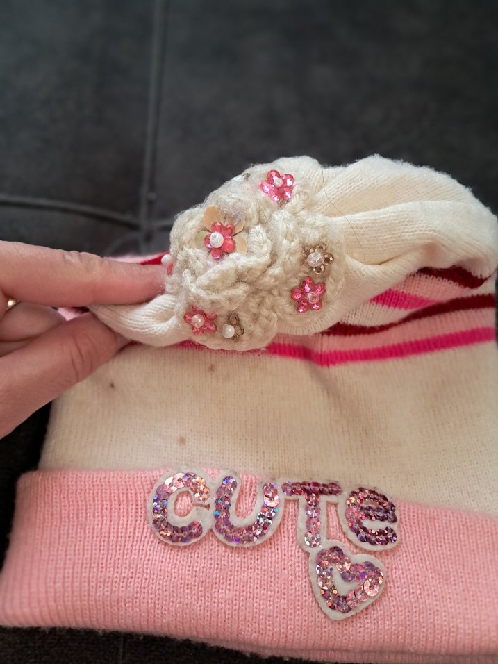 Nakışlı Pembe Çocuk Bere - Görsel 2