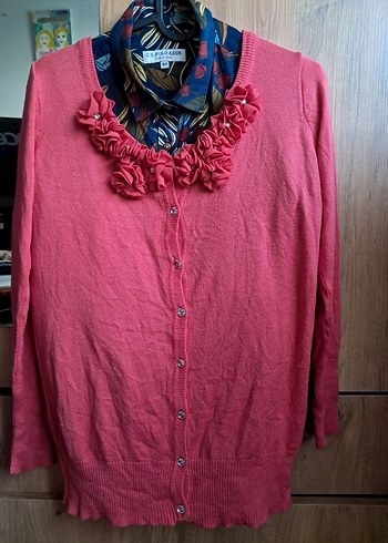 Pembe Uzun Kollu Düğmeli Triko Hırka - Görsel 2