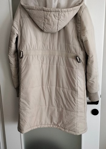 Bej Uzun Düğmeli Kadın Kışlık Mont - Görsel 5