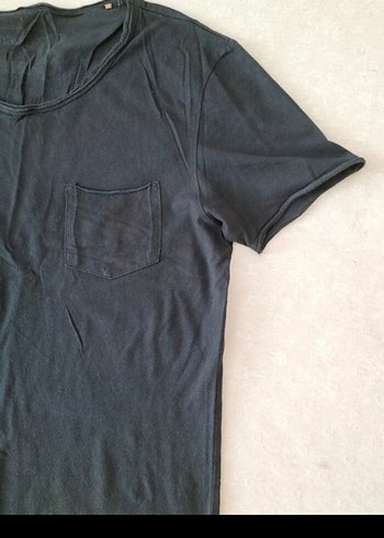 Erkek Siyah Keten Kısa Kollu Tişört - Görsel 3