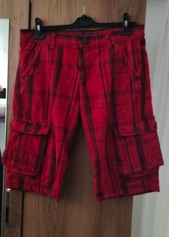 Kemerli Kırmızı Erkek Mini Şort - Görsel 3