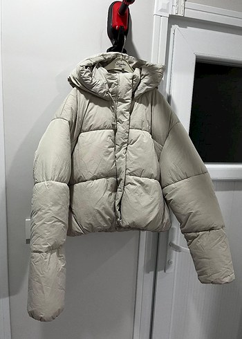 krem Puff Mont, Yüksek Yakalı, Rahat Kesim - Görsel 4