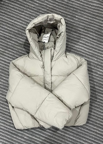 krem Puff Mont, Yüksek Yakalı, Rahat Kesim - Görsel 6