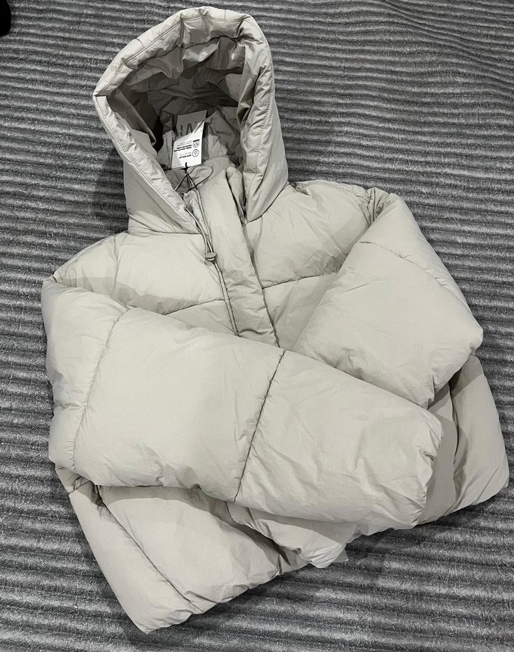 krem Puff Mont, Yüksek Yakalı, Rahat Kesim - Görsel 3