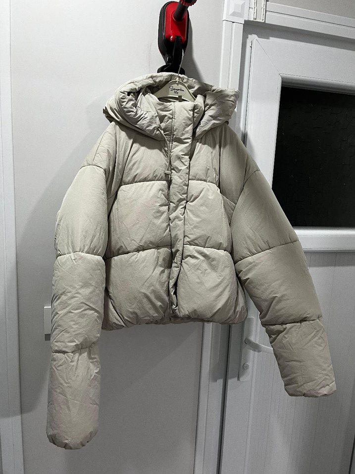 krem Puff Mont, Yüksek Yakalı, Rahat Kesim - Görsel 4