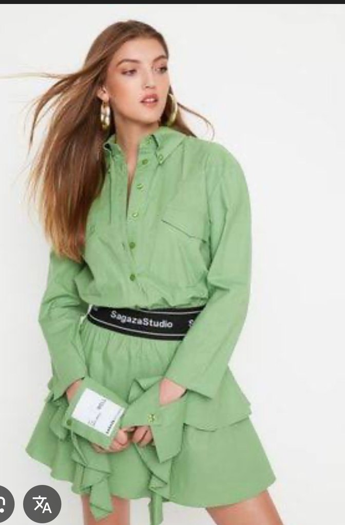 Sagaza Madrid Yeşil Kemerli Mini Elbise - Görsel 2