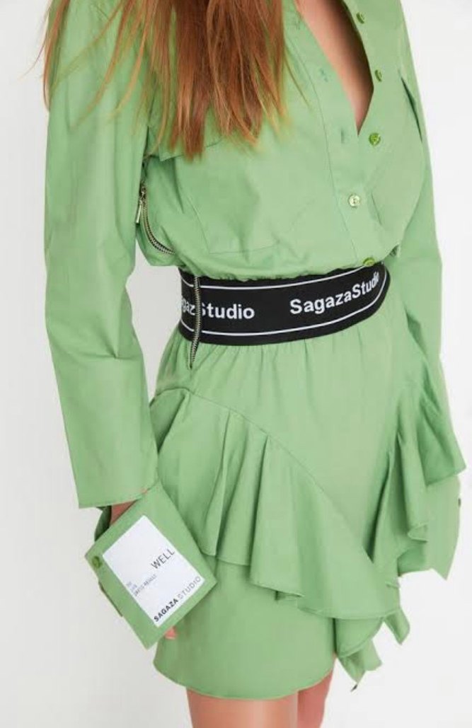 Sagaza Madrid Yeşil Kemerli Mini Elbise - Görsel 3