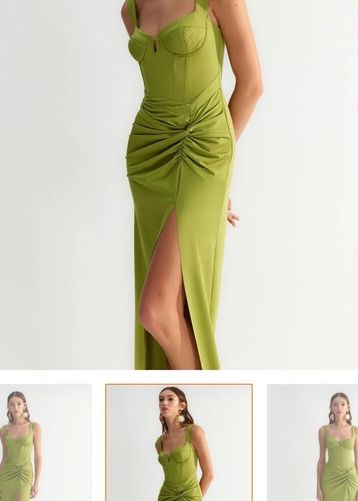 Yeşil uzun davet elbisesi - Görsel 2