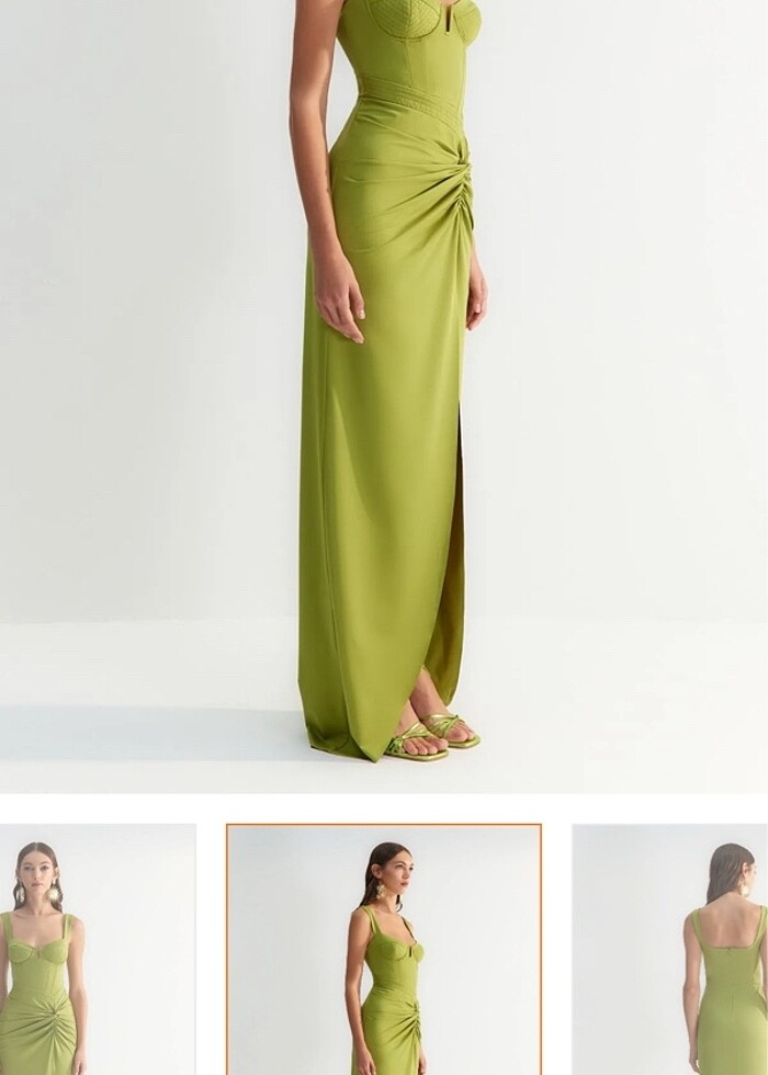 Yeşil uzun davet elbisesi - Görsel 4