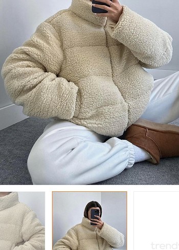 Krem Renkli Kürklü Kadın Kış Montu - Görsel 4