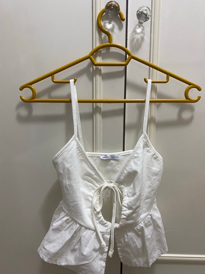 Beyaz Fırfırlı Askılı Bustiyer crop - Görsel 2