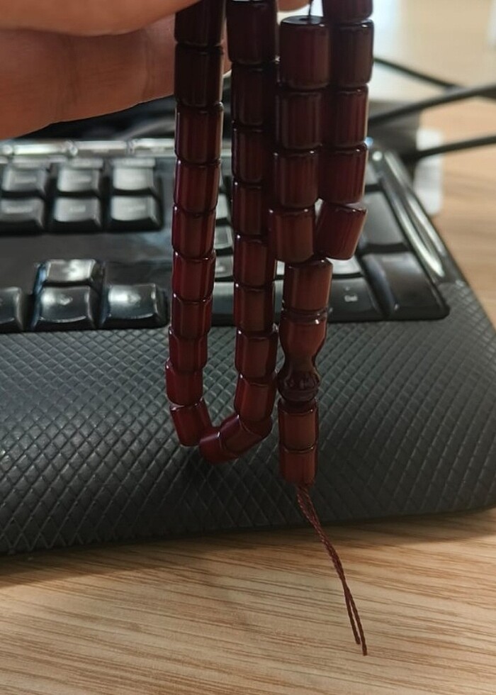 Eski Döküm Eski Yapım Sıkma Kehribar Tesbih - Görsel 5