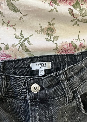 Twist Gri Çizgili Kadın Kot Pantolon - Görsel 2