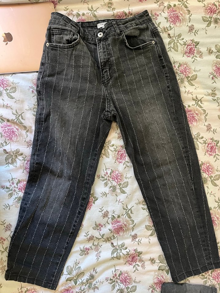 Twist Gri Çizgili Kadın Kot Pantolon - Görsel 3