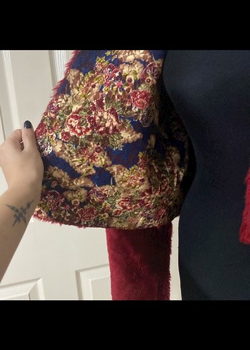 Bordo Kadın Suni Kürk Ceket - Görsel 2