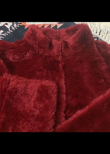 Bordo Kadın Suni Kürk Ceket - Görsel 3