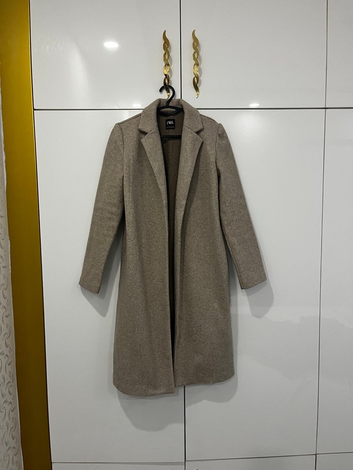 Bej zara Kuşaklı Uzun Kaban - Görsel 3