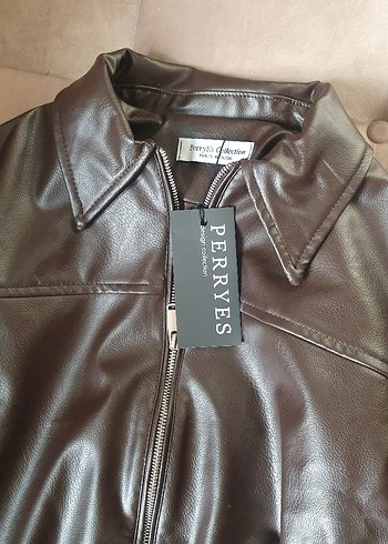 Kahverengi Deri Kadın Ceket - Görsel 6