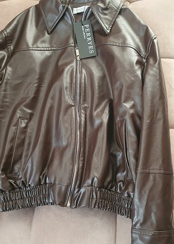 Kahverengi Deri Kadın Ceket - Görsel 5