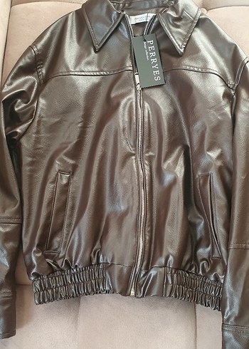 Kahverengi Deri Kadın Ceket - Görsel 3