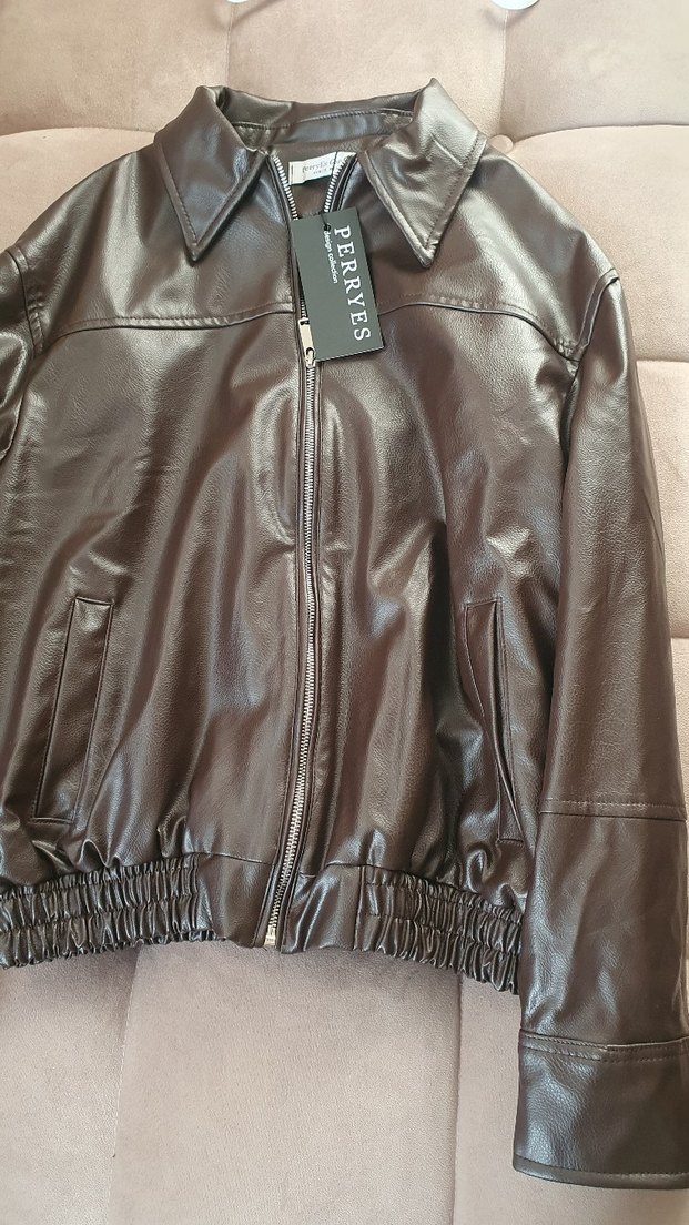 Kahverengi Deri Kadın Ceket - Görsel 5