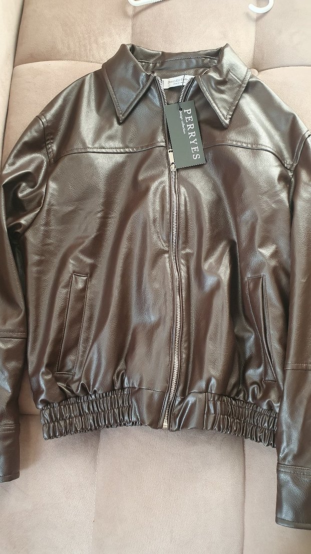Kahverengi Deri Kadın Ceket - Görsel 3