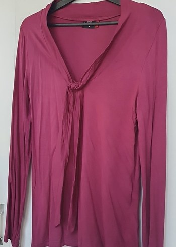 Bordo V Yakalı Uzun Kollu Kadın Bluz