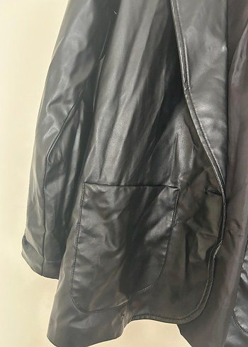 l Beden siyah Renk Siyah Deri Kadın Blazer Ceket