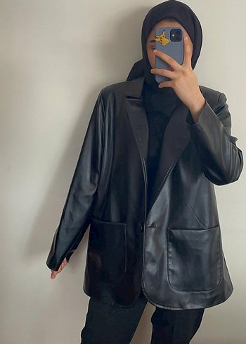 Siyah Deri Kadın Blazer Ceket