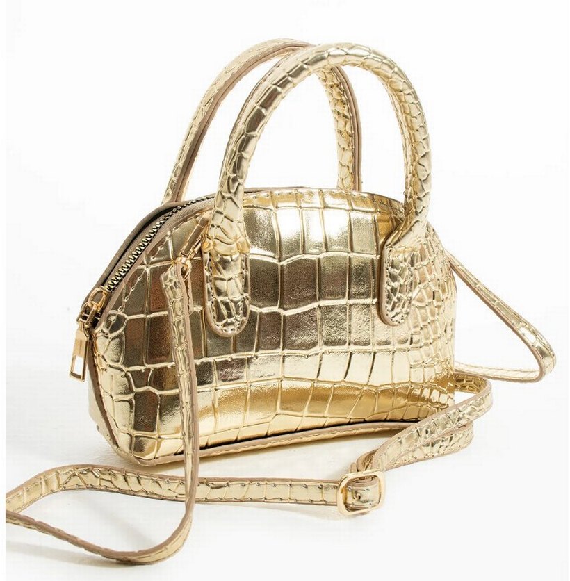 Parlak Altın Renkli Deri Yılan Desenli Kadın Çanta - Görsel 2
