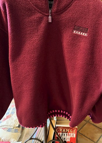 Bordo Nakışlı Fermuarlı Polar Sweatshirt