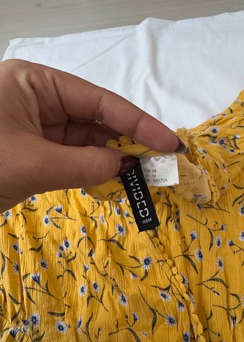 Sarı V Yaka Kısa Bohem Elbise - Görsel 3