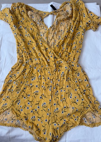 Sarı V Yaka Kısa Bohem Elbise - Görsel 2