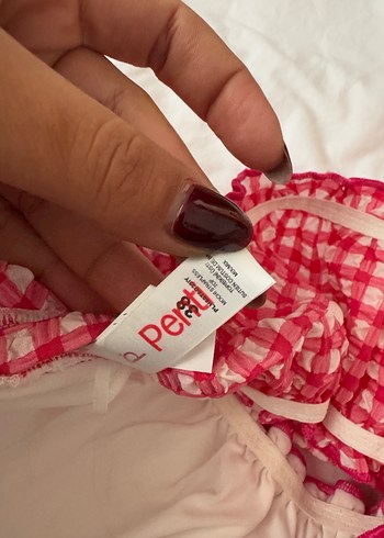 Pembe Kareli Fırfırlı Mini Bikini - Görsel 3