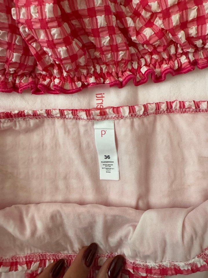 Pembe Kareli Fırfırlı Mini Bikini - Görsel 2