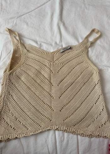 Bej Örgü V Yaka Kadın Süveter - Görsel 2