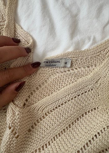 Bej Örgü V Yaka Kadın Süveter - Görsel 3