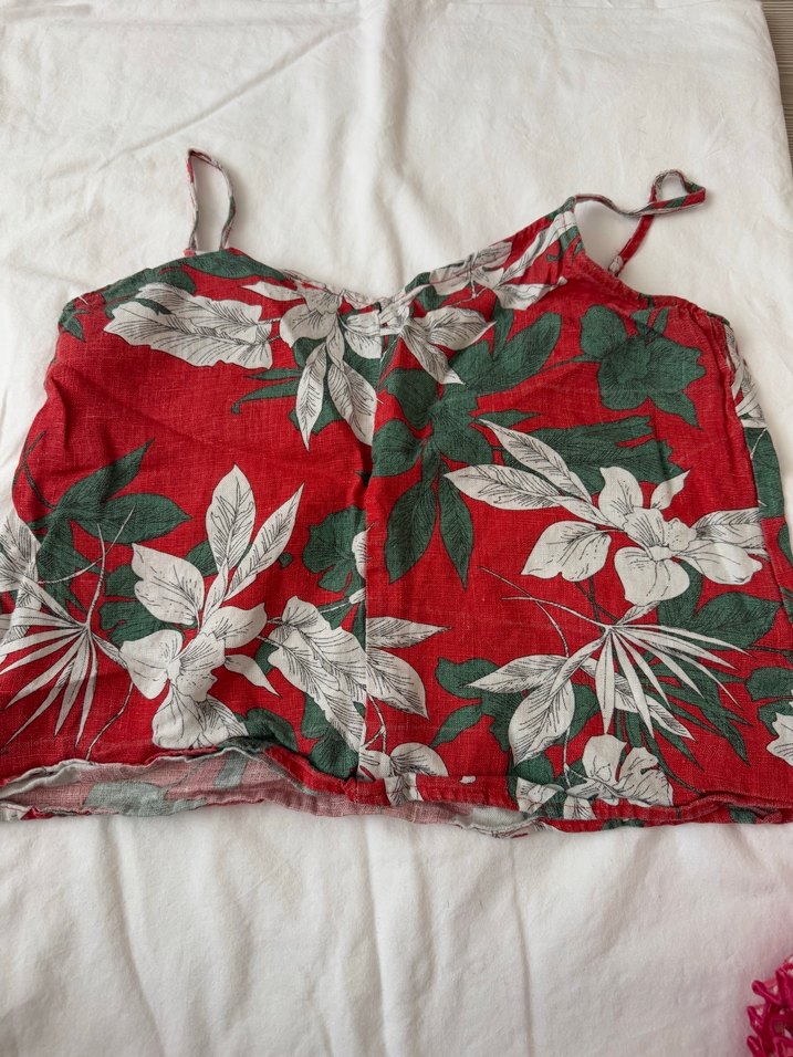 Çiçek Desenli Kırmızı Bohem Mini Bluz - Görsel 2