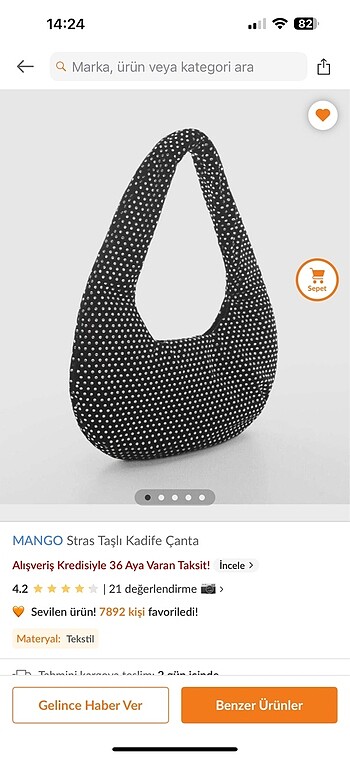 Mango kadife taşlı çanta