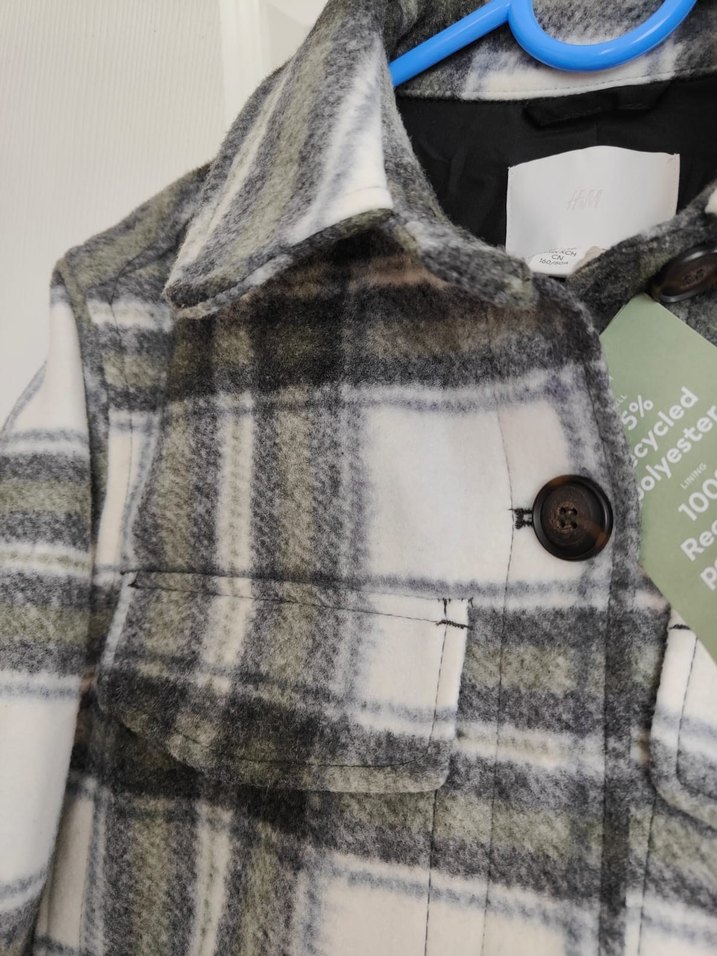 Gri Ekoseli Düğmeli Midi Kaban - Görsel 5