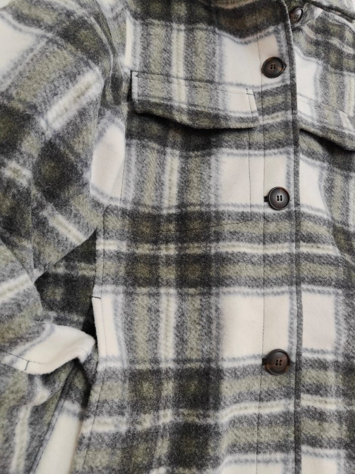 Gri Ekoseli Düğmeli Midi Kaban - Görsel 2