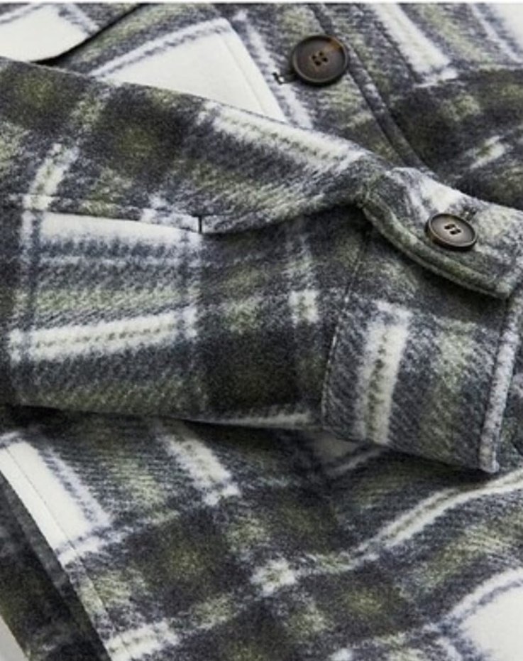 Gri Ekoseli Düğmeli Midi Kaban - Görsel 3