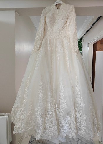 Vintage Uzun Kollu Beyaz Prenses Gelinlik - Görsel 12