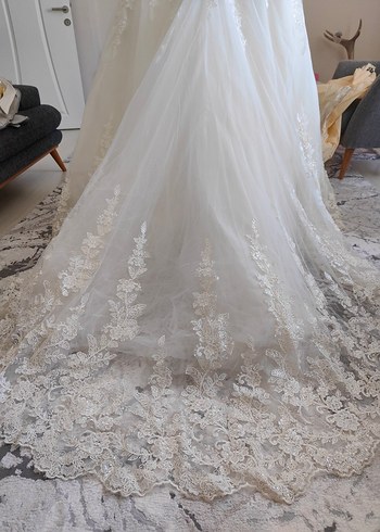 Vintage Uzun Kollu Beyaz Prenses Gelinlik - Görsel 14