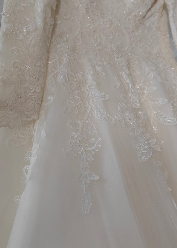 Vintage Uzun Kollu Beyaz Prenses Gelinlik - Görsel 5