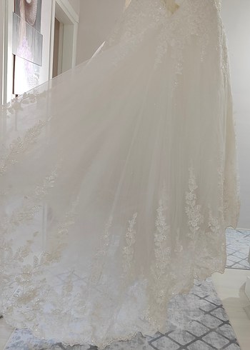 Vintage Uzun Kollu Beyaz Prenses Gelinlik - Görsel 7