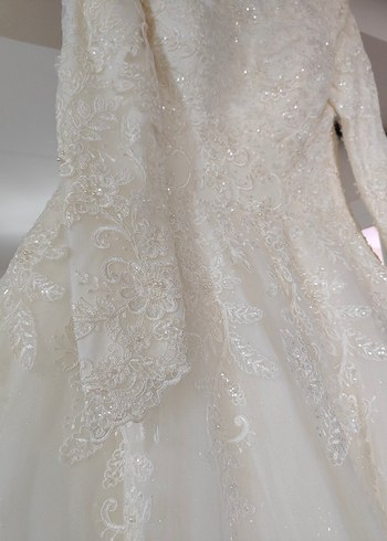 Vintage Uzun Kollu Beyaz Prenses Gelinlik - Görsel 8